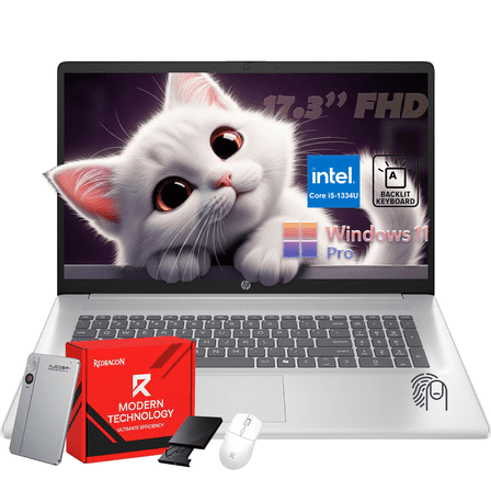 HP 17.3" FHD Laptop Computer for Business and Student, 8GB RAM, 256GB SSD, Intel Core i5-1334U, Backlit KB, Fingerprint, Numeric Keypad, Camera, Win11 Pro, Recolx AI Voice Recorder