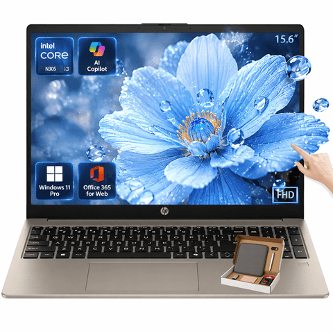 HP 15.6" FHD Touchscreen Laptop Computer for Business - Intel 8-Core i3-N305 • 8GB RAM|256GB SSD • Windows 11 Pro • Ai Copilot • WiFi 6 • Long Battery Life • Cozy Cashmere