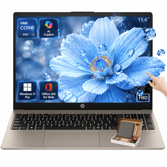 HP 15.6" FHD Touchscreen Laptop Computer for Business - Intel 8-Core i3-N305 • 8GB RAM|256GB SSD • Windows 11 Pro • Ai Copilot • WiFi 6 • Long Battery Life • Cozy Cashmere