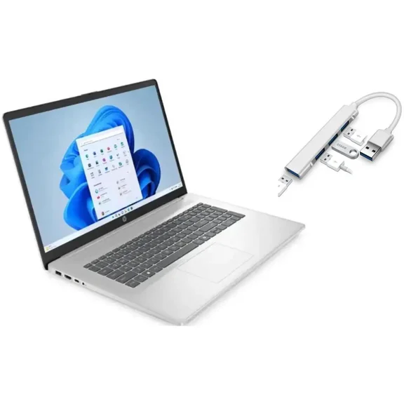 HP 17.3" Full HD Laptop |AMD Ryzen 5 7520U(Beat i5-1155G7)|AMD Radeon graphics|Webcam |Copilot|Silver| 8GB RAM DDR5 | 1024GB SSD |Windows 11 Home |Bundle with USB 3.0 Hub