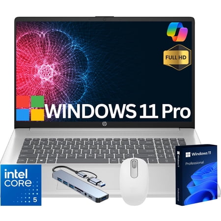 HP 17.3" Full HD Laptop Computer for Business, Intel Core 5 120U, 16GB RAM 512GB SSD, Webcam, Numeric Keypad, Windows 11 Pro, Silver
