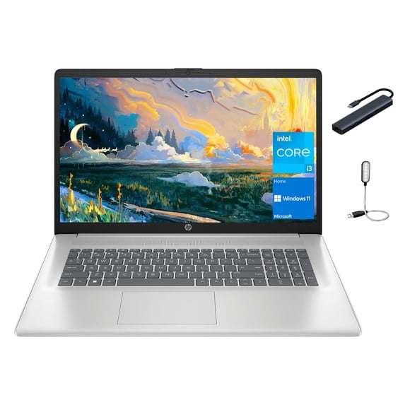 HP 17.3" HD+(1600 x 900) Laptop, Intel Core i3-N305, 16GB Memory, 2TB SSD, Copilot AI, Wi-Fi 6, Privacy Camera, HP Fast Charge, Windows 11 Home, Natural Silver with Mazepoly Accessories