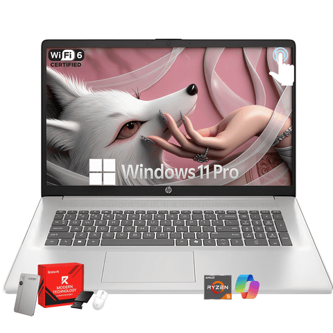 HP 17.3" HD+ Anti-Glare Touchscreen Laptop, AMD Ryzen 5 7430U CPU, AMD Radeon Graphics, Wi-Fi 6, True Vision Camera, Win 11 Pro, Copilot AI, HDMI, 16 GB RAM, 512 GB SSD