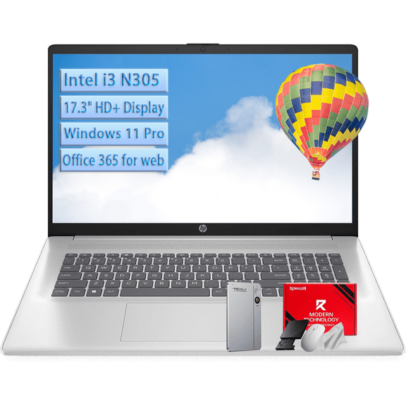 HP 17.3" HD+ Business Laptop, 8-Cores Intel Core i3-N305, 8GB RAM, 512GB SSD, Copilot AI, Wi-Fi 6, Lifetime Office 365 for The Web, Windows 11 Pro, Silver