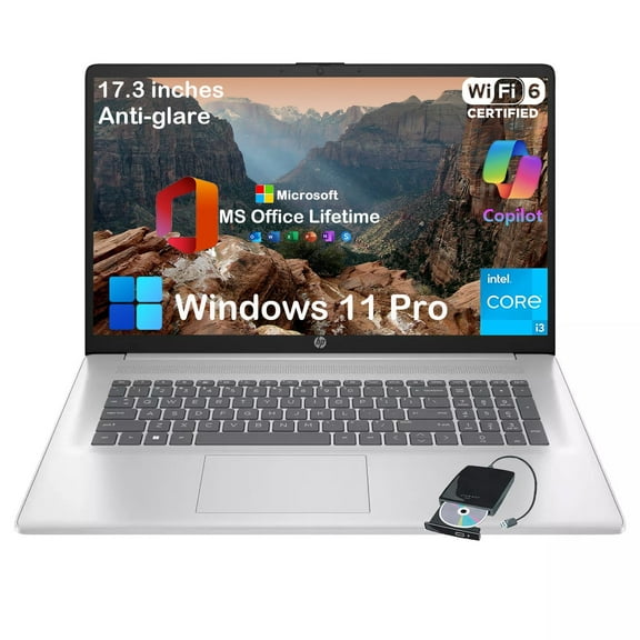 HP 17.3" HD+ Laptop for Business and Students - with Office Lifetime License, Intel 8-Core i3 Processor, 250 Nits IPS Display, Fast Charge, Wifi6, AI Copilot, Win 11 Pro (16GB RAM | 512GB SSD)