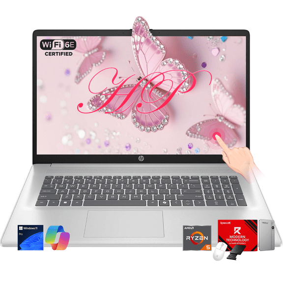 HP 17.3" HD+ Touchscreen Laptop Computer for Business, AMD Ryzen 5 7430U, 32 GB RAM, 2 TB SSD, Windows 11 Pro, Accessories