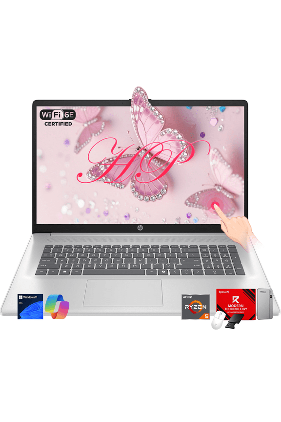 HP 17.3" HD+ Touchscreen Laptop Computer for Business, AMD Ryzen 5 7430U, 8 GB RAM, 256 GB SSD, Windows 11 Pro, Accessories