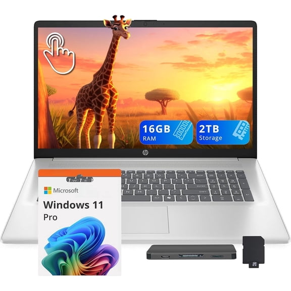 HP 17.3" Touchscreen Laptop, Intel Ultra 7 255U, 16GB DDR5, 2TB Storage (1TB SSD+1TB Docking Station Set), Intel Graphics, Backlit Keyboard, Num Pad, HD Webcam, Wi-Fi 6, Win 11 Pro, Moonlight Blue