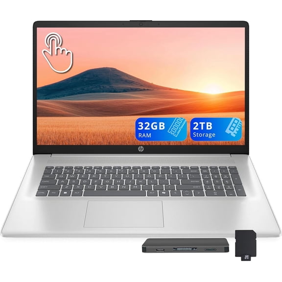 HP 17.3" HD+ Touchscreen Laptop, Intel Ultra 7 255U, 32GB DDR5, 2TB Storage (1TB SSD+1TB Dock Station Set), ‎Intel Graphics, Backlit Keyboard, HD Webcam, Copilot, Wi-Fi 6, Win 11, Moonlight Blue