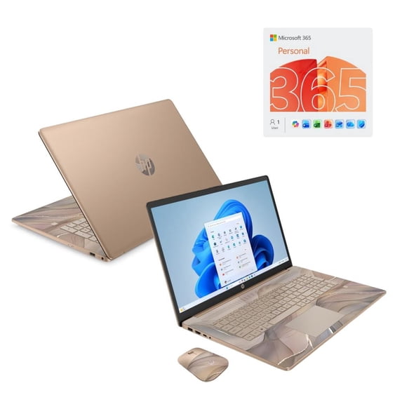 HP 17.3" HD+ Touchscreen Notebook Intel N100 4GB RAM 128GB UFS Chai Latte + HP Wireless Mouse + One Year M365 Subscription