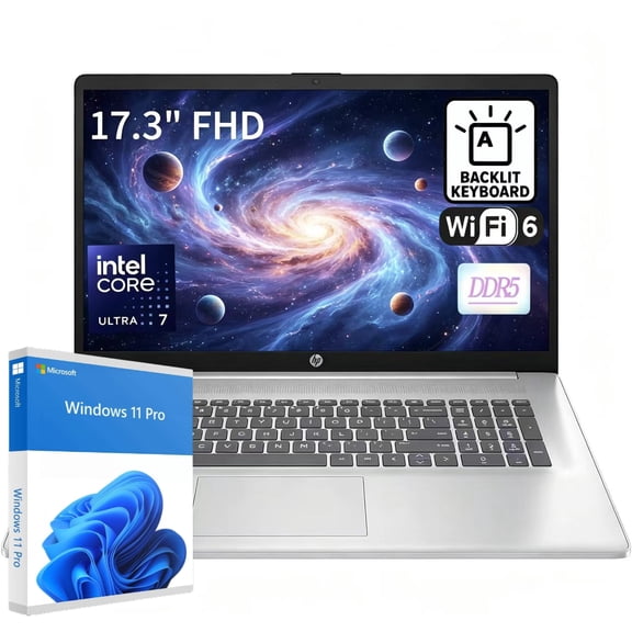 HP 17.3 Inch Business AI PC, Intel Core Ultra 7 up to 5.2GHz, Full HD IPS Display,16GB DDR5 RAM,256GB SSD, USB-C, Fast Charge,Backlit Keyboard, Windows 11 Pro