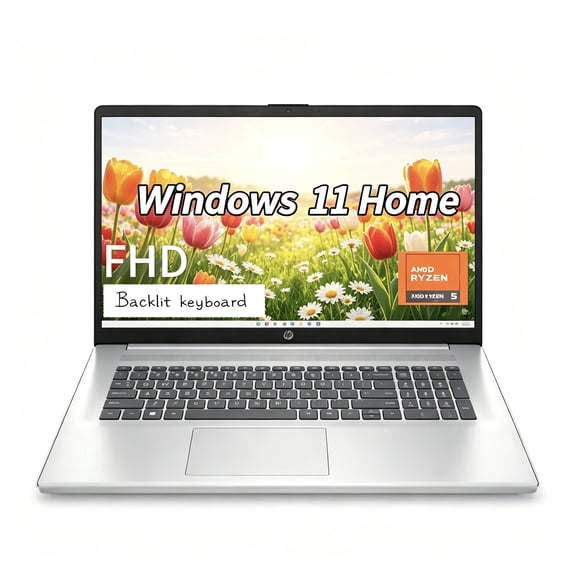 HP 17.3 Inch FHD Laptop, AMD Ryzen 5 7430U Processor, 8GB DDR4 RAM, 512GB PCIe SSD, FHD IPS Display, Backlit Keyboard, Wi-Fi 6, Bluetooth 5.4, Windows 11 Home, Silver