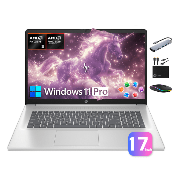 HP 17.3 Inch Laptop Computer 2026, AMD Ryzen 3 7320U, 8GB RAM & 1.5TB Storage (1TB SSD+500GB Ext), MS Office Suite for Business & Student, Win 11 Pro, HD+, Wi-Fi 6, USB-C, MarxsolAccessory