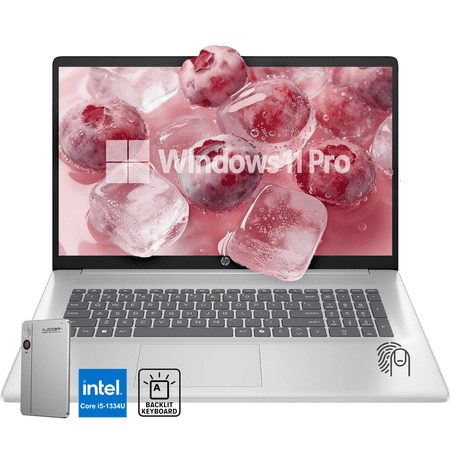 HP 17.3 Inch Laptop Computer, Intel Core i5-1334U Processor, 8GB Memory, 256GB SSD, Windows 11 Pro, Backlit Keyboard, Fingerprint Reader, with Accessory
