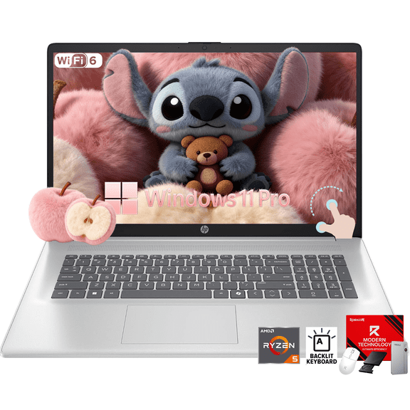 HP 17.3 Inch Touchscreen Laptop Computer for Business, AMD Ryzen 5 7430U, 16 GB RAM, 512 GB SSD, Copilot AI, Wi-Fi 6, Bluetooth 5.4, Fast Charge, Windows 11 Pro, Accessories