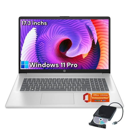 HP 17.3 Laptop for Business & Student - Windows 11 Pro * Free MS Office * 17.3" HD+ Display * Intel 8-Core i3-N305(Beat i5-1135G7) * 16GB RAM + 1TB SSD * Wi-Fi 6 * Copilot * W/External DVD Drive