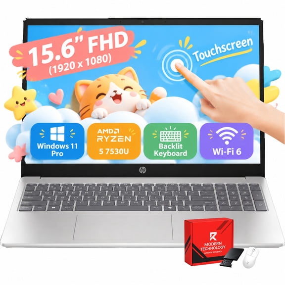 HP 15.6" Laptop Touchscreen for Business and Students, Ryzen 5 7530U, 16GB RAM 512GB SSD, FHD Anti Glare Display, Backlit Keyboard, Windows 11 Pro