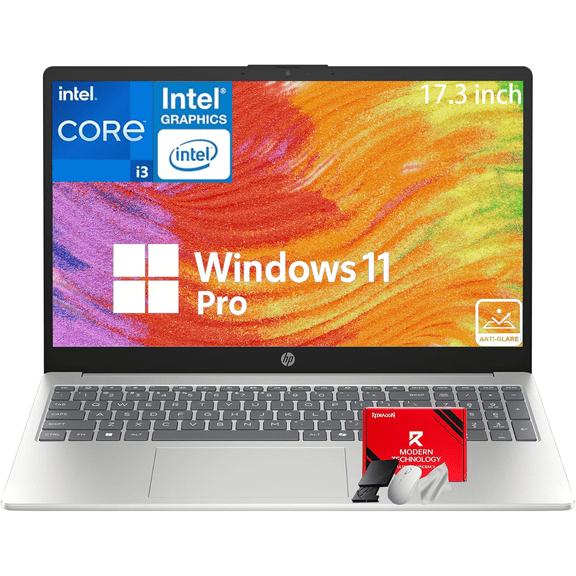 HP 17.3" Laptop Compurter for Business & Student, Intel 8-Core N305 Processor, 8 GB RAM, 256 GB SSD, Anti-Glare Display, Windows 11 Pro, Bluetooth 5.3, Type-c, Silver, Copilot AI