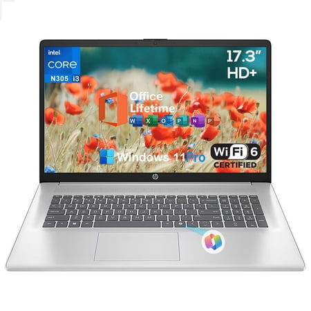 HP 17.3 Laptop Computer for Business & Students w/Intel i3-N305, Windows 11 Pro, HD Display w/External Optical Drive & Office Lifetime(16GB RAM | 512GB SSD)