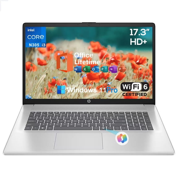 HP 17.3 Laptop Computer for Business & Students w/Intel i3-N305, Windows 11 Pro, HD Display w/External Optical Drive & Office Lifetime(32GB RAM | 2TB SSD)