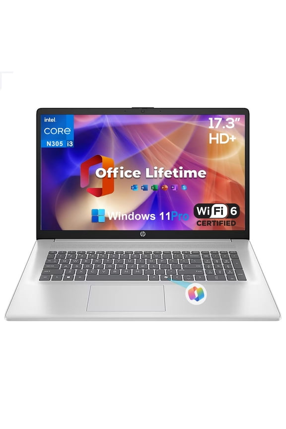 HP 17.3" Laptop Computer - Intel i3 N305 8-Core up to 3.8GHz, Windows 11 Pro | Student & Business Laptop w/Office Lifetime & External Optical Drive(16GB RAM | 512GB SSD)