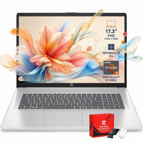 HP 17 inch Laptop, AMD Ryzen 5 7430U, 8GB RAM, 256GB SSD, Windows 11 Pro, 17.3" FHD IPS Display, USB-C, Wi-Fi 6, Numeric Keyboard