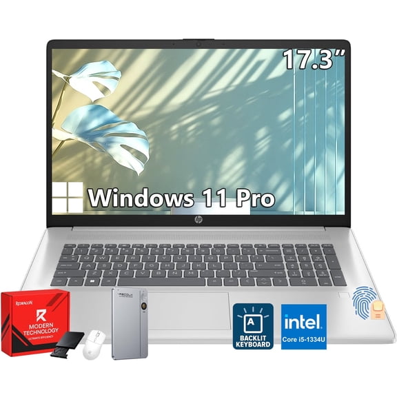 HP 17.3" Laptop, Intel Core i5-1334U, 32GB RAM, 1TB SSD, Windows 11 Pro, Backlit Keyboard, Fingerprint Reader, Silver