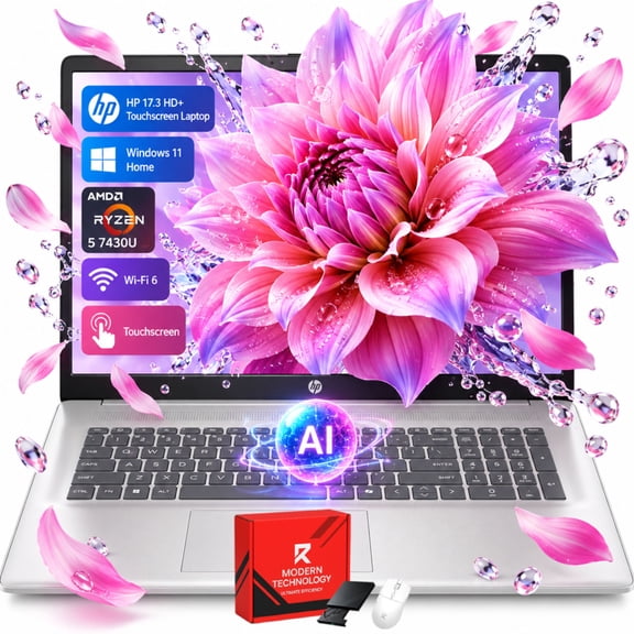 HP 17.3" Laptop Touchscreen Computer, AMD Ryzen 5 7430U, 16GB RAM, 1TB SSD, Office 365 for the Web, Windows 11 Home, 17 inch HD+ Anti-Glare Display, AI Copilot, Silver
