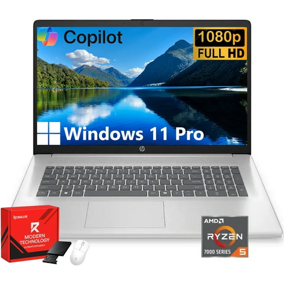HP 17.3" Laptop for Business and Students, AMD Ryzen 5 7430U (6-core), 32GB RAM, 2TB SSD, Anti-Glare, Camera, Wi-Fi 6, Windows 11 Pro