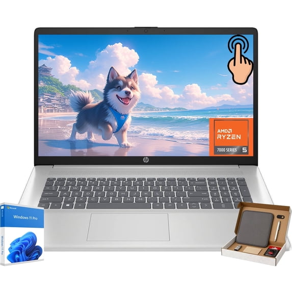 HP 17.3" Touchscreen Business Laptop, 17 inch HD+ Anti-Glare Display, AMD Ryzen 5 7530U, 64GB RAM, 2TB SSD, Wi-Fi 6, Bluetooth, Windows 11 Pro