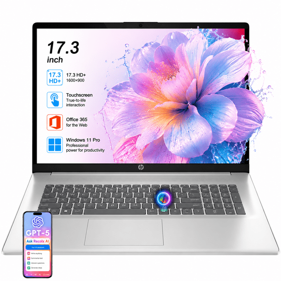 HP 17.3" Touchscreen Business Laptop, AMD Ryzen 5 7430U, 16GB RAM, 1TB SSD, Windows 11 Pro, AI Copilot Computer Optimized for Office 365 for the web, Wi-Fi 6