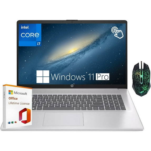 HP 17.3" Touchscreen Business Laptop, HD+ (1600 x 900) Display, Intel Core i7-1355U, 8GB RAM, 256GB SSD, Anti-Glare,HD Camera,Win11 Pro, Lifetime Office, Natural Silver