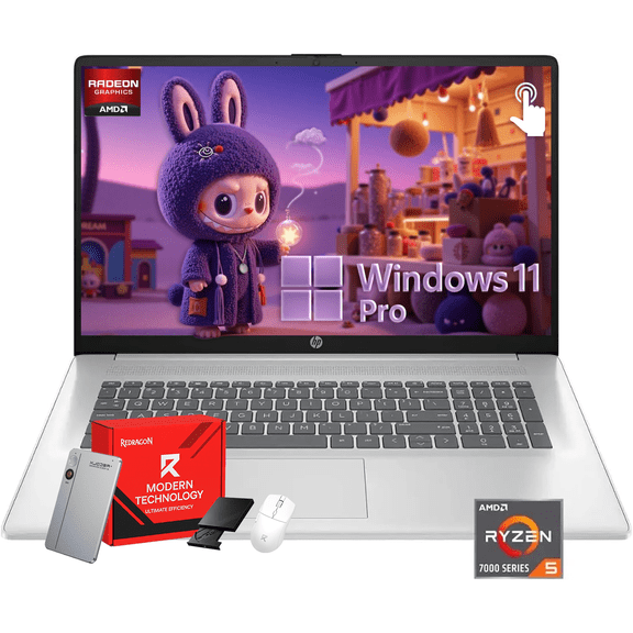 HP 17.3" Touchscreen Laptop for Business and Students, AMD Ryzen 5 7430U, 17.3" HD+ Anti-Glare Display, Wi-Fi 6, Backlit KB, Win 11 Pro, Recolx AI Voice Recorder, 32 GB RAM, 1TB SSD