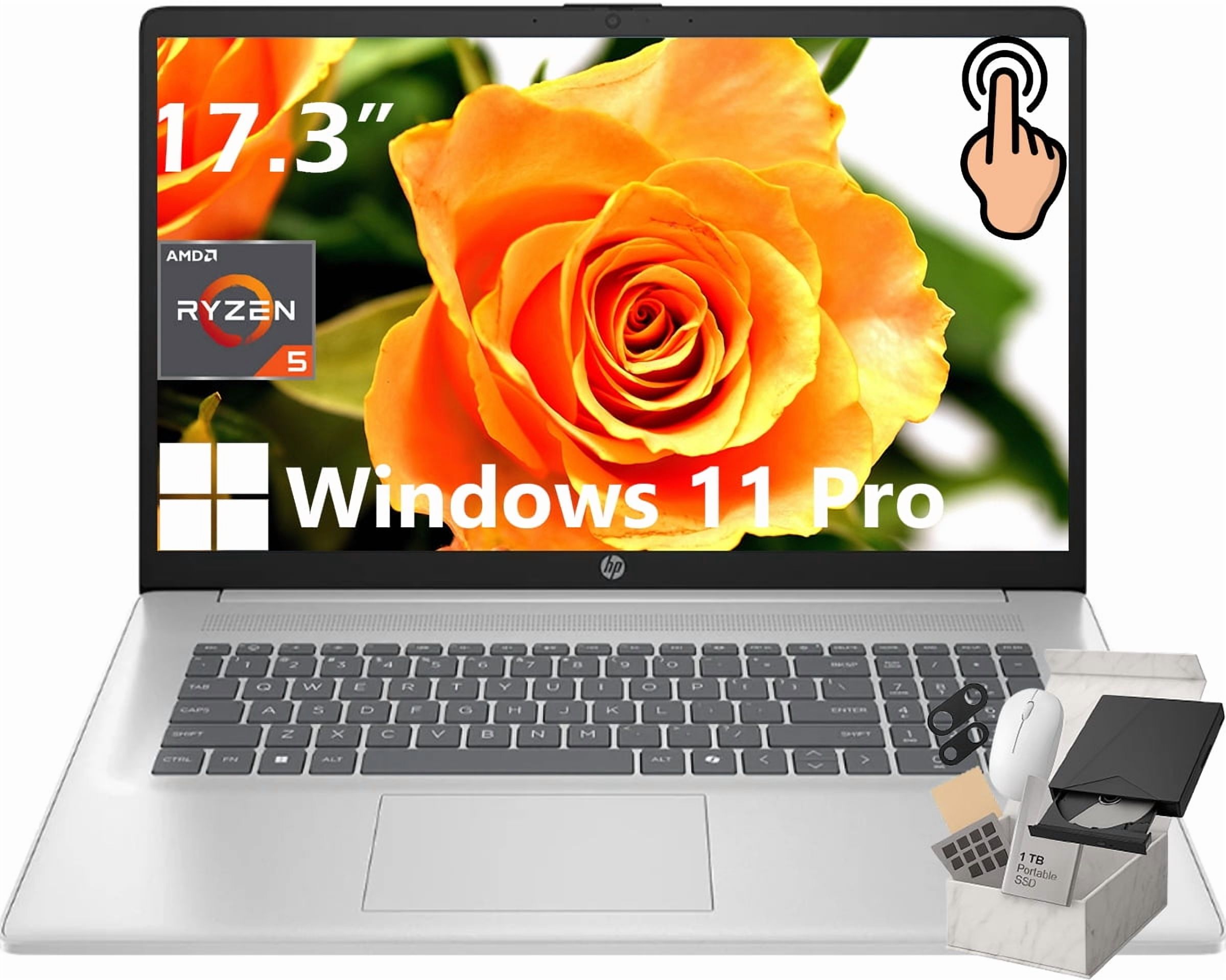 HP Flagship 17" Touchscreen 2025 Laptop Computer, AMD Ryzen 5 7430U (Up To 4.3GHz), 17.3 Inch Anti-Glare Touch Screen, 16 GB RAM, 1 TB SSD, Bluetooth 5.4, Copilot AI, Fast Charge, Windows 11 Pro