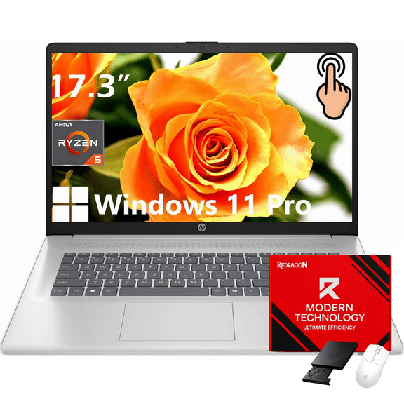 HP 17.3" Touchscreen Laptop for Business and Students, AMD Ryzen 5 7430U CPU, 64GB RAM, 2TB SSD, 17-inch HD+ 250 Nits Anti Glare Display, Wi-Fi 6, Copilot, Windows 11 Pro