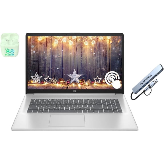HP 17.3" Touchscreen Laptop Computer, 16GB RAM 1TB Storage (512GB SSD+512GB Docking Station Set), 6-Cores AMD Ryzen 5 7430U, Windows 11 Pro, PLUSERA Earphones