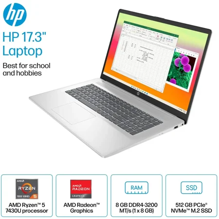 HP - 17.3" Full HD Laptop - AMD Ryzen 5 - 8GB Memory - 512GB SSD - Natural Silver