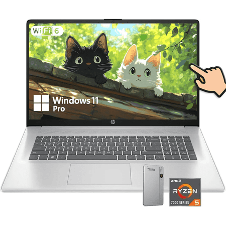 HP 17.3" Touchscreen Laptop, Ryzen 5 7430U, 12GB RAM, 512GB SSD, Windows 11 Pro, HD+ Anti-Glare Display, w/Accessory