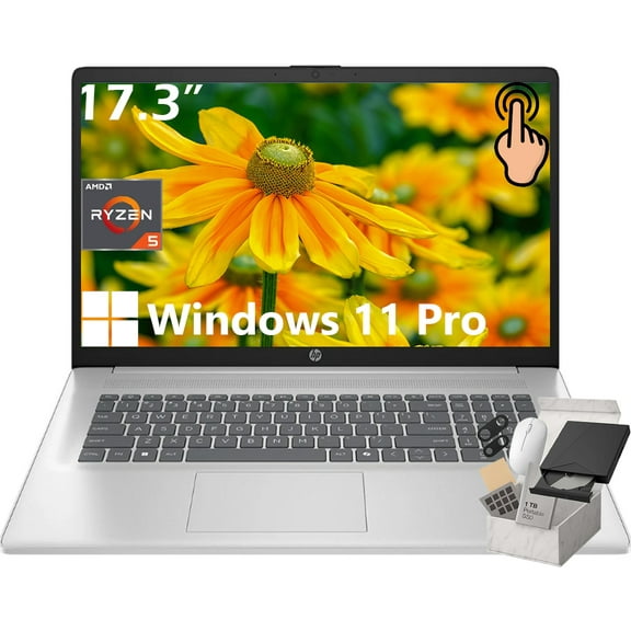 HP 17.3" Touchscreen Laptop - for Business and Students • 32GB RAM • 1TB SSD • AMD Ryzen 5 7430U CPU • 17.3" HD  Anti Glare Display • Wi-Fi 6 • Windows 11 Pro • Copilot
