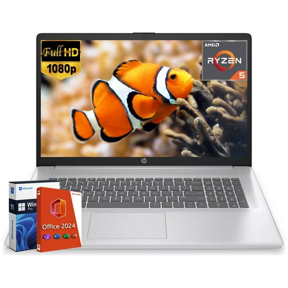 HP 17.3 inch Business Laptop, AMD Ryzen 5 7430U(Up to 4.3GHz), 16 GB RAM, 512 GB SSD, 17.3 inch FHD Display, Anti-Glare, Long Battery Life, Windows 11 Pro, Microsoft Office 2024 Lifetime