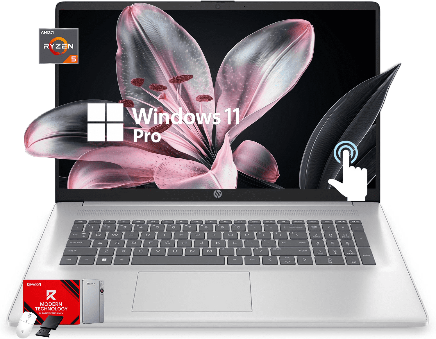HP 17.3-inch Flagship Touchscreen Laptop - AI-Powered Copilot, AMD R5-7530U(up to 4.5GHz), Wi-Fi 6, 8G RAM, 512GB SSD, Win 11 Pro, w/Accessories