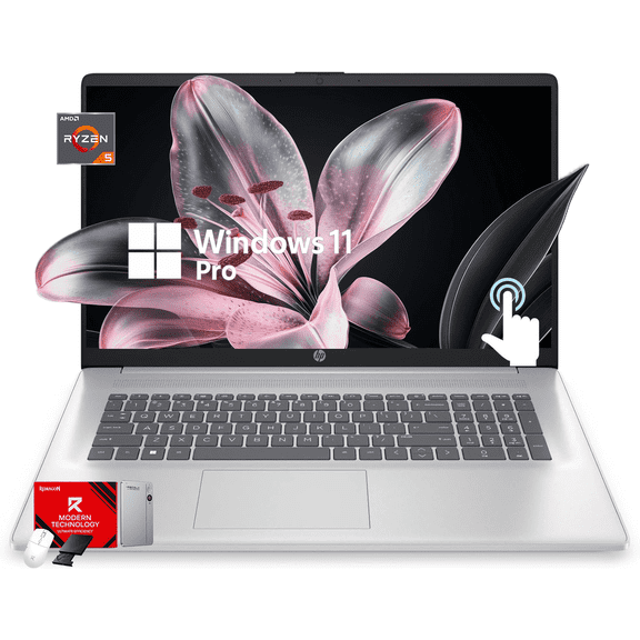 HP 17.3-inch Flagship Touchscreen Laptop - AI-Powered Copilot, AMD R5-7530U(up to 4.5GHz), Wi-Fi 6, 8G RAM, 512GB SSD, Win 11 Pro, w/Accessories