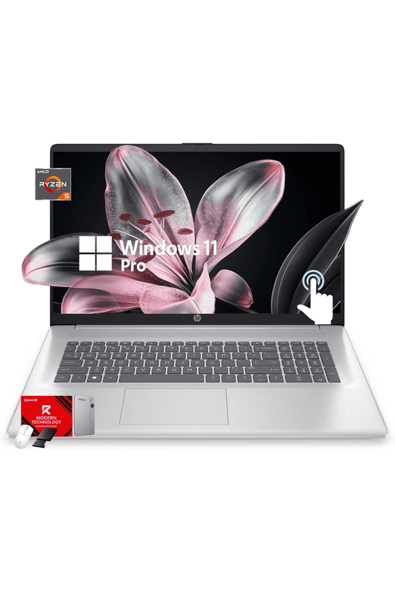 HP 17.3-inch Flagship Touchscreen Laptop - AI-Powered Copilot, AMD R5-7530U(up to 4.5GHz), Wi-Fi 6, 8G RAM, 512GB SSD, Win 11 Pro, w/Accessories
