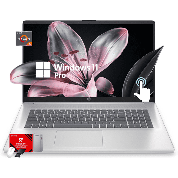 HP 17.3-inch Flagship Touchscreen Laptop - AI-Powered Copilot, AMD R5-7530U(up to 4.5GHz), Wi-Fi 6, 8G RAM, 512GB SSD, Win 11 Pro, w/Accessories