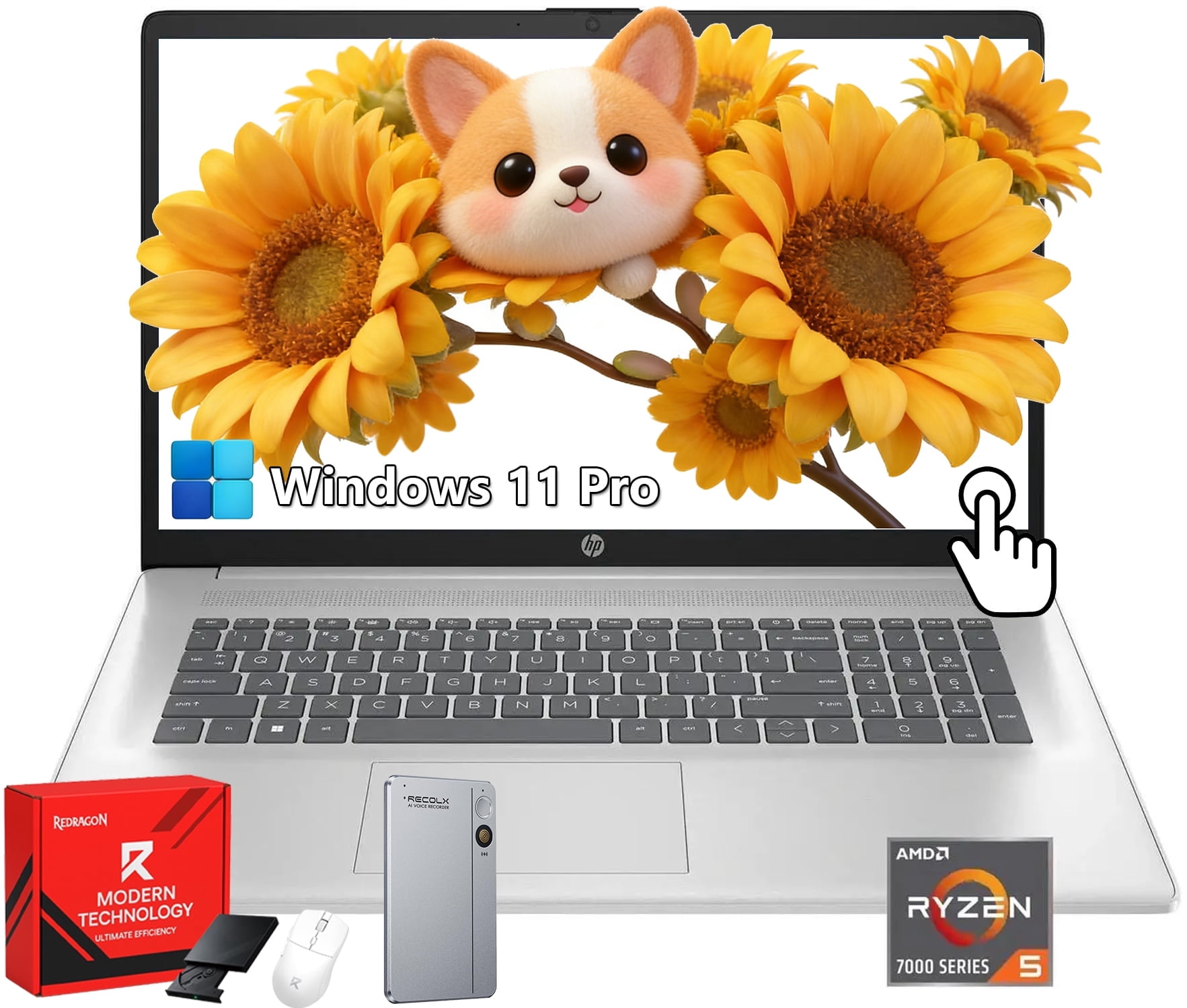HP 17.3 inch Flagship Touchscreen Laptop, AMD Ryzen 5 7530U, 8GB RAM, 512GB SSD, Windows 11 Pro, 17.3" HD+ BrightView Display, AI-Powered Copilot, Wi-Fi 6