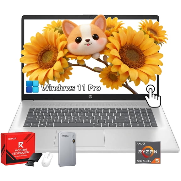 HP 17.3 inch Flagship Touchscreen Laptop, AMD Ryzen 5 7530U, 8GB RAM, 512GB SSD, Windows 11 Pro, 17.3" HD+ BrightView Display, AI-Powered Copilot, Wi-Fi 6