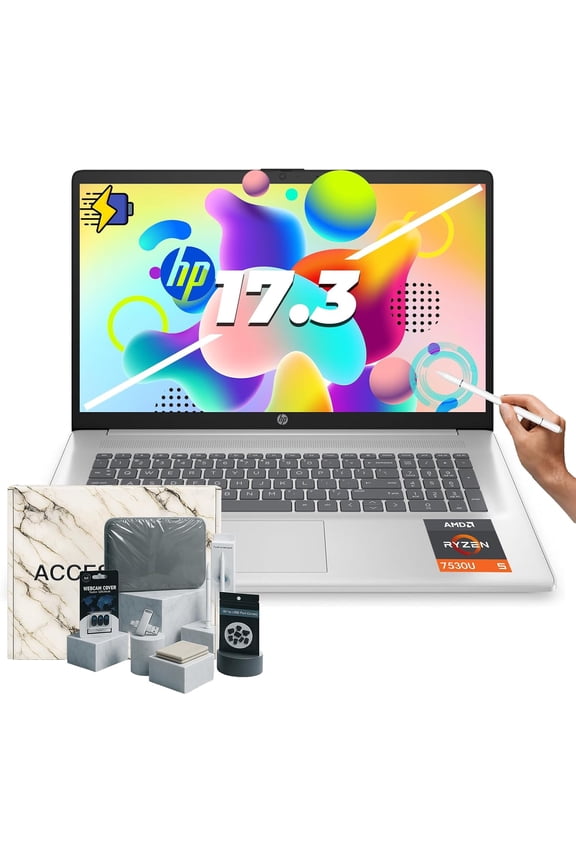 17.3-inch Flagship Touchscreen Laptop - Win 11 Pro, AI-Powered Copilot, AMD R5-7530U, 17.3" HD+ BrightView Display, Wi-Fi 6, 16G RAM, 1TB SSD