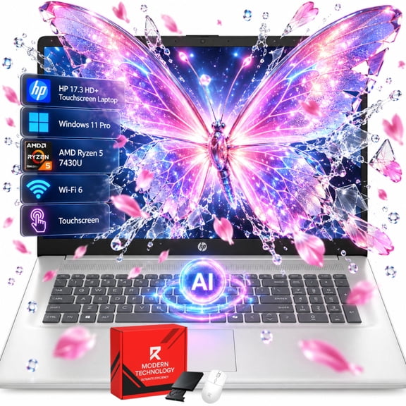 HP 17.3 inch Touch Screen Student Laptop, AMD Ryzen 5, 16GB RAM, 1TB SSD, Win 11 Big Screen Computer Ready for Office 365 for the web