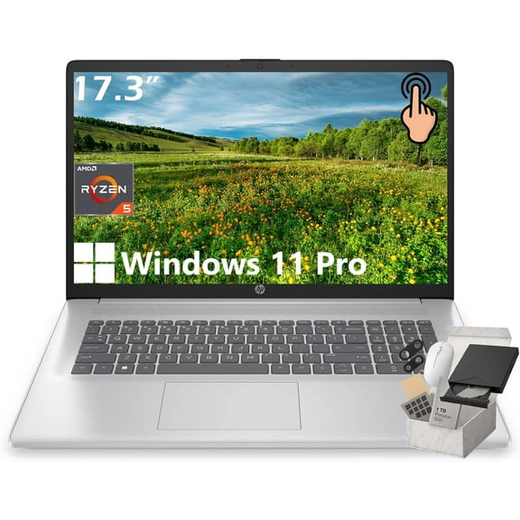 HP 17.3 inch Touchscreen Business Laptop, AMD Ryzen 5 7430U, 17" HD+ Touch Screen, 16GB RAM, 1TB SSD, Wi-Fi 6, Copilot, Windows 11 Pro
