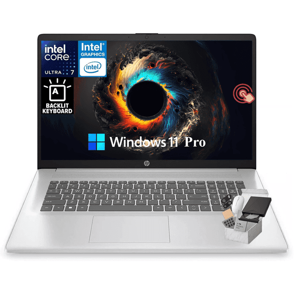 HP 17.3 inch Touchscreen Laptop, Intel 12-Core Ultra 7 255U (Beat Ultra 7 155H), 16 GB DDR5, 1 TB SSD, HD+ 250 nit Display, Copilot AI, Backlit KB, Wifi 6, Windows11 Pro